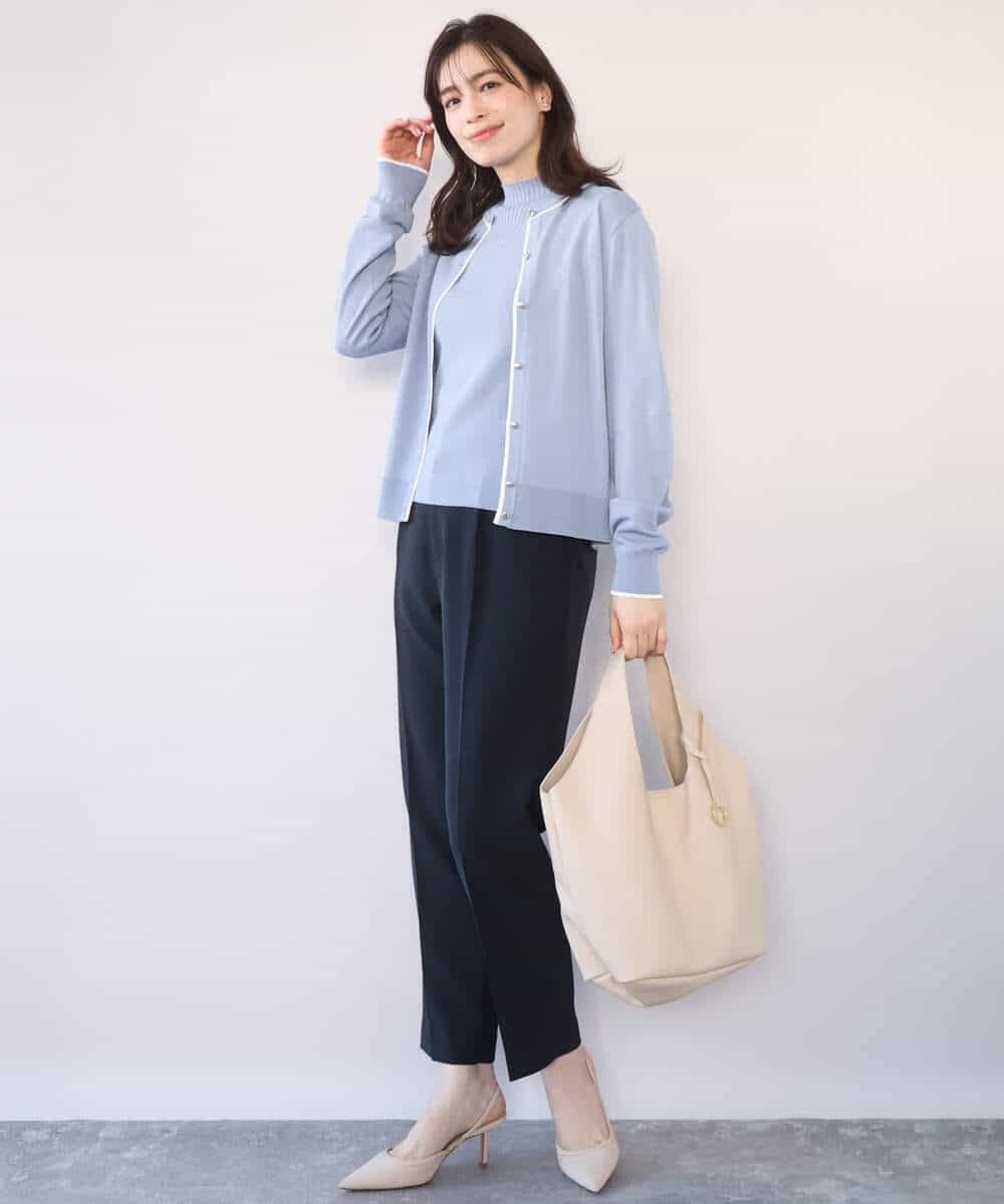 FIFFD03100 OFUON le MK(オフオン　ル　エムケー) 配色ラインアンサンブル（カーディガン&ニットプルオーバー）/UVカット/洗える/WEB限定サイズあり ライトピンク