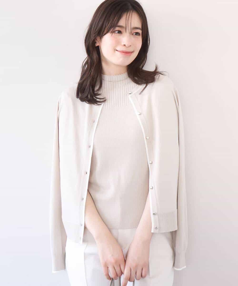 FIFFD03100 OFUON le MK(オフオン　ル　エムケー) 配色ラインアンサンブル（カーディガン&ニットプルオーバー）/UVカット/洗える/WEB限定サイズあり ライトピンク