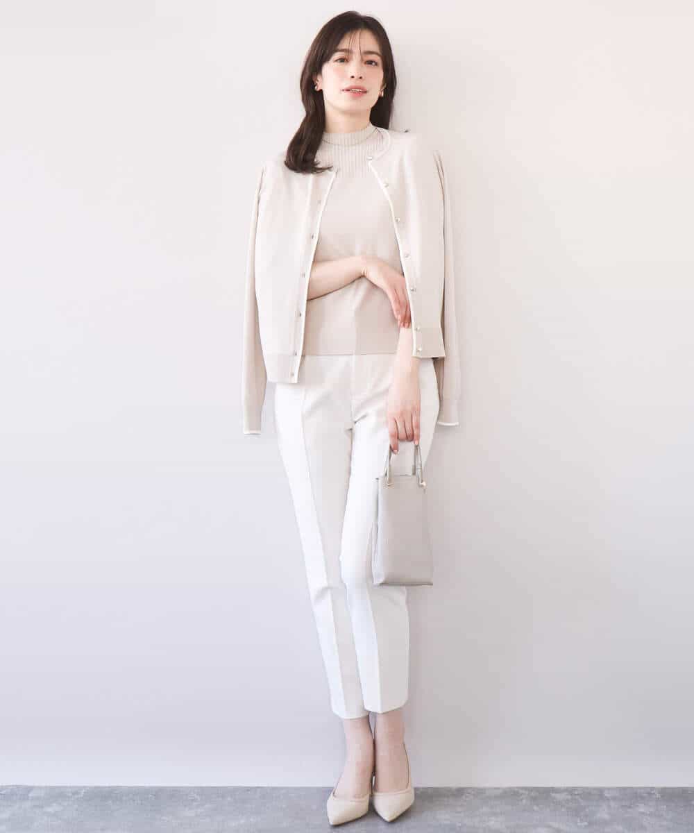 FIFFD03100 OFUON le MK(オフオン　ル　エムケー) 配色ラインアンサンブル（カーディガン&ニットプルオーバー）/UVカット/洗える/WEB限定サイズあり ライトピンク