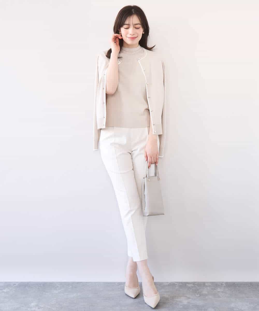 FIFFD03100 OFUON le MK(オフオン　ル　エムケー) 配色ラインアンサンブル（カーディガン&ニットプルオーバー）/UVカット/洗える/WEB限定サイズあり ライトピンク