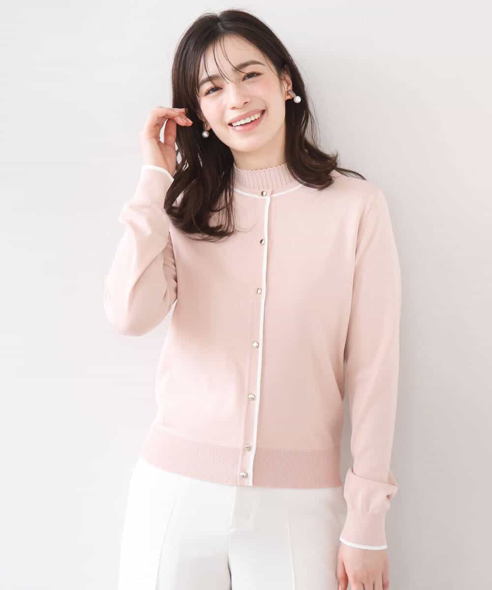 FIFFD03100 OFUON le MK(オフオン　ル　エムケー) 配色ラインアンサンブル（カーディガン&ニットプルオーバー）/UVカット/洗える/WEB限定サイズあり ライトピンク