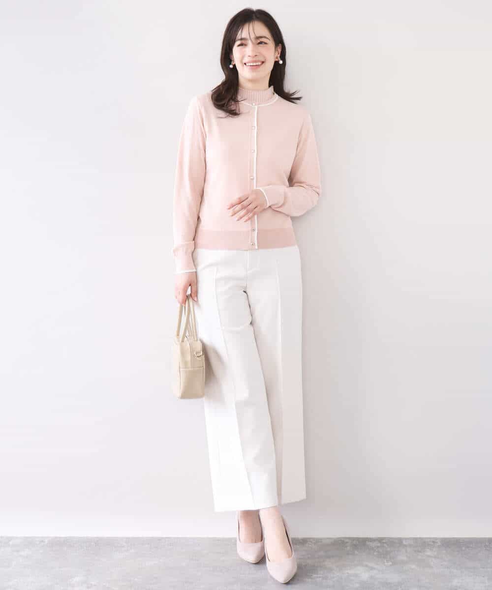 FIFFD03100 OFUON le MK(オフオン　ル　エムケー) 配色ラインアンサンブル（カーディガン&ニットプルオーバー）/UVカット/洗える/WEB限定サイズあり ライトピンク