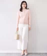 FIFFD03100 OFUON le MK(オフオン　ル　エムケー) 配色ラインアンサンブル（カーディガン&ニットプルオーバー）/UVカット/洗える/WEB限定サイズあり ライトピンク