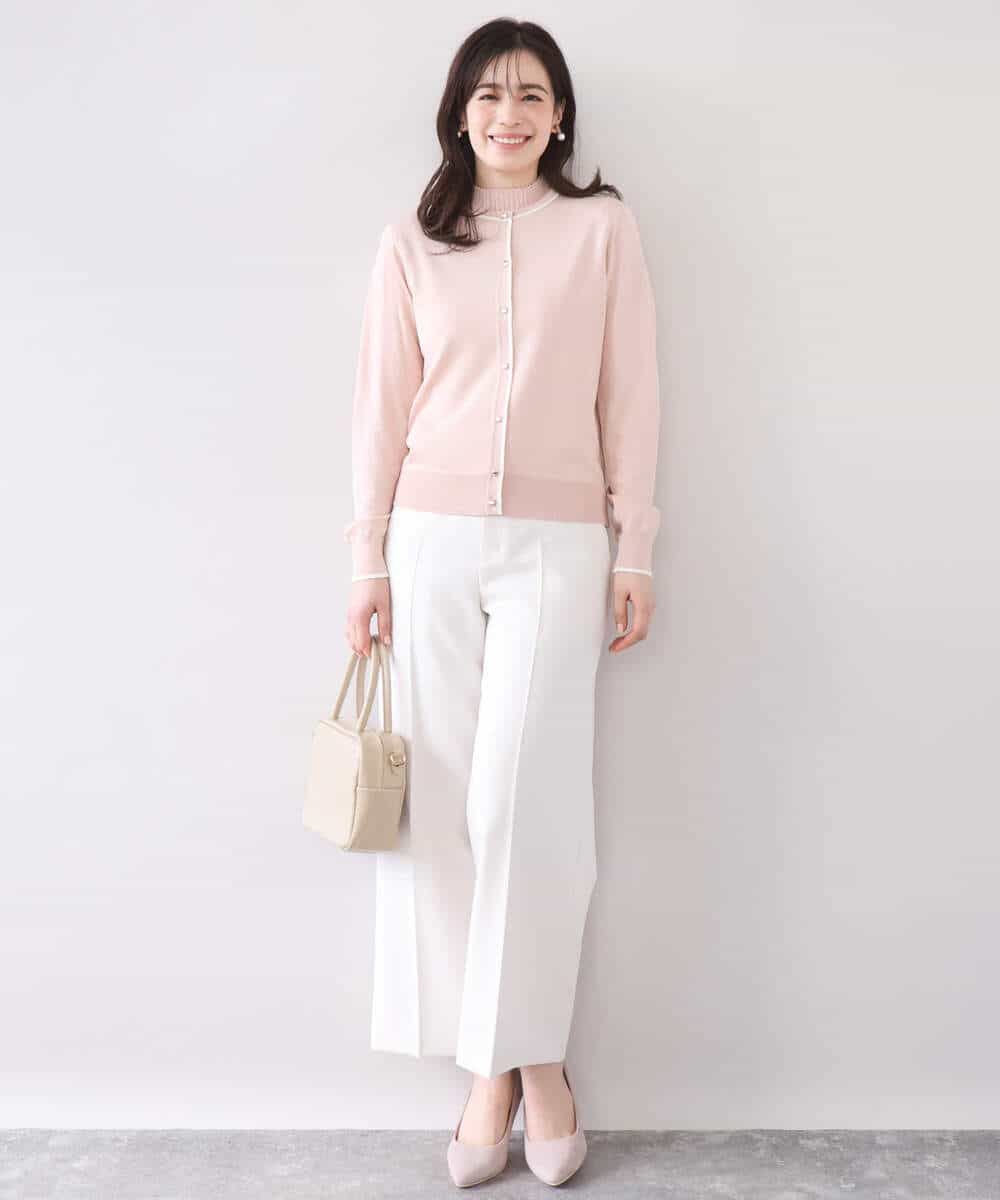 FIFFD03100 OFUON le MK(オフオン　ル　エムケー) 配色ラインアンサンブル（カーディガン&ニットプルオーバー）/UVカット/洗える/WEB限定サイズあり ライトピンク