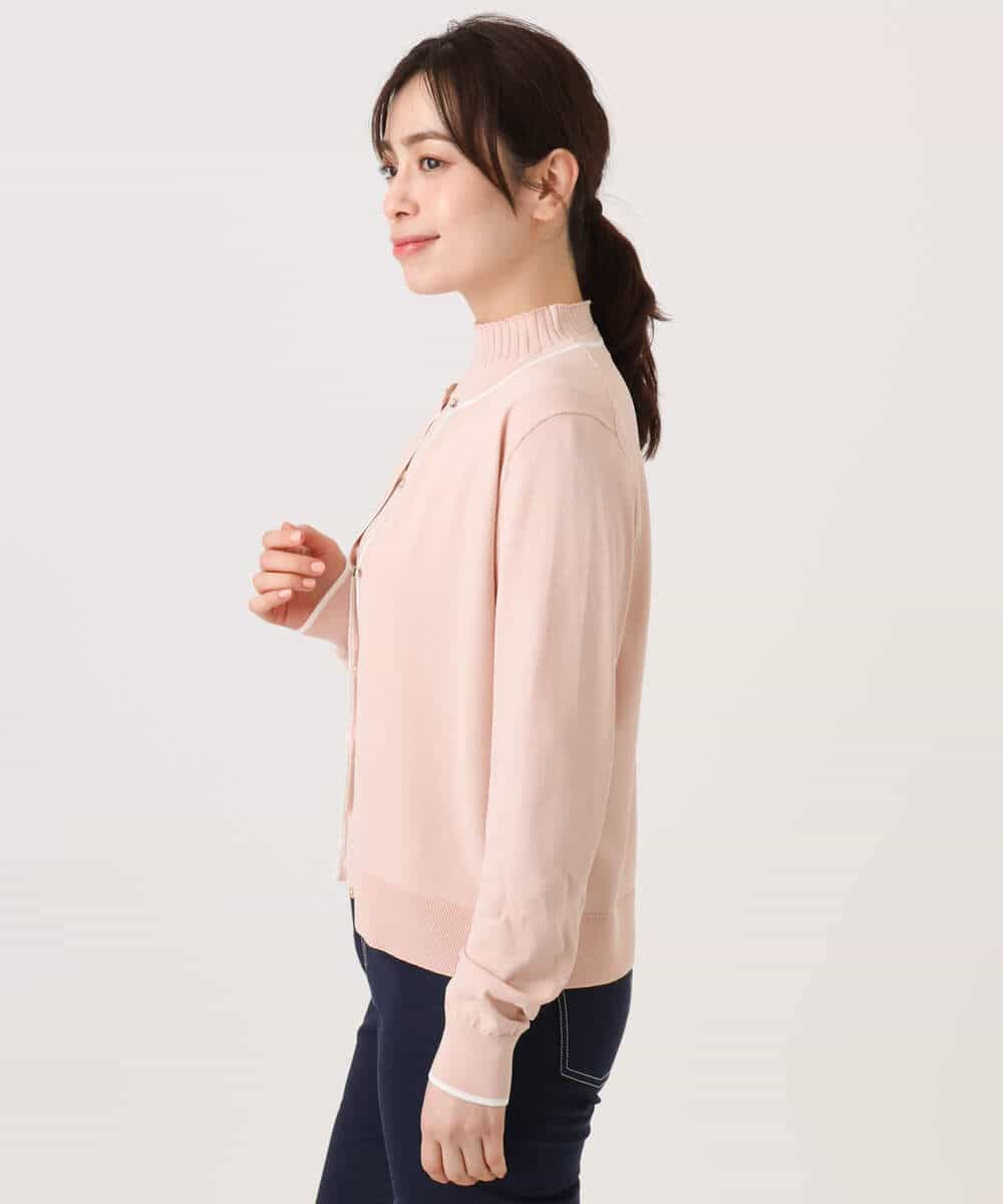 FIFFD03100 OFUON le MK(オフオン　ル　エムケー) 配色ラインアンサンブル（カーディガン&ニットプルオーバー）/UVカット/洗える/WEB限定サイズあり ライトピンク