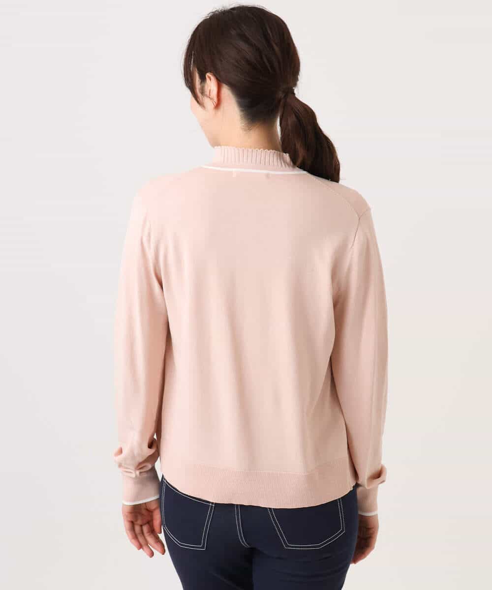 FIFFD03100 OFUON le MK(オフオン　ル　エムケー) 配色ラインアンサンブル（カーディガン&ニットプルオーバー）/UVカット/洗える/WEB限定サイズあり ライトピンク