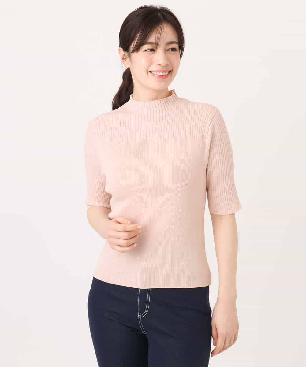 FIFFD03100 OFUON le MK(オフオン　ル　エムケー) 配色ラインアンサンブル（カーディガン&ニットプルオーバー）/UVカット/洗える/WEB限定サイズあり ライトピンク