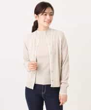 FIFFD03100 OFUON le MK(オフオン　ル　エムケー) 配色ラインアンサンブル（カーディガン&ニットプルオーバー）/UVカット/洗える/WEB限定サイズあり ライトピンク