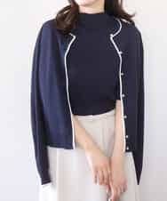 FIFFD03100 OFUON le MK(オフオン　ル　エムケー) 配色ラインアンサンブル（カーディガン&ニットプルオーバー）/UVカット/洗える/WEB限定サイズあり ネイビー