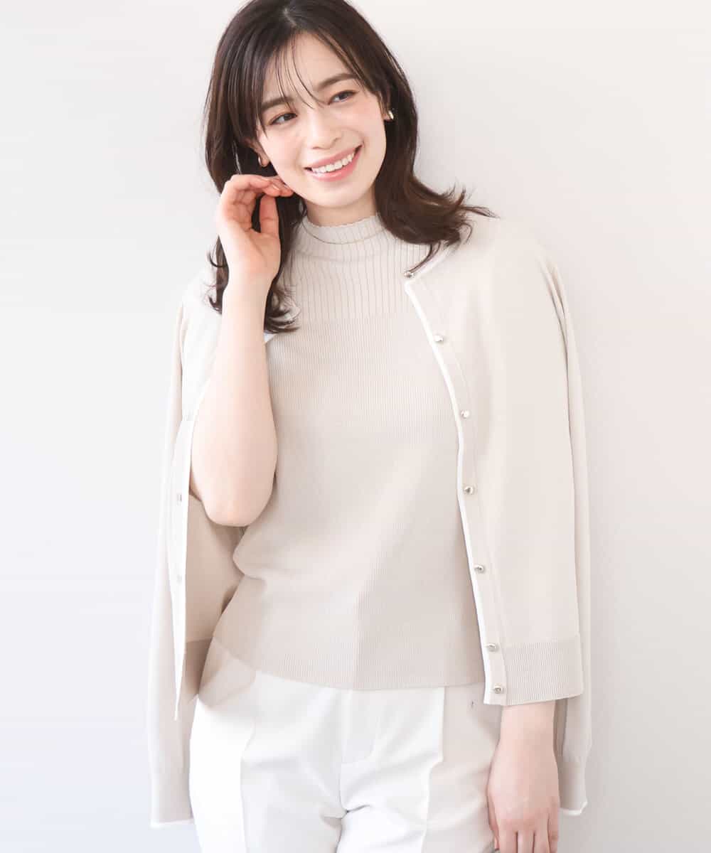 FIFFD03100 OFUON le MK(オフオン　ル　エムケー) 配色ラインアンサンブル（カーディガン&ニットプルオーバー）/UVカット/洗える/WEB限定サイズあり ベージュ