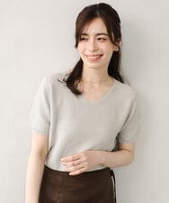 FIFGA05050 OFUON le MK(オフオン　ル　エムケー) ガーター編み半袖ラメニット/洗える/WEB限定サイズあり ピンク