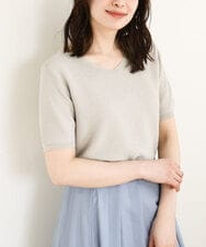 FIFGA05050 OFUON le MK(オフオン　ル　エムケー) ガーター編み半袖ラメニット/洗える/WEB限定サイズあり グレー