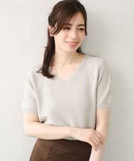 FIFGA05050 OFUON le MK(オフオン　ル　エムケー) ガーター編み半袖ラメニット/洗える/WEB限定サイズあり グレー