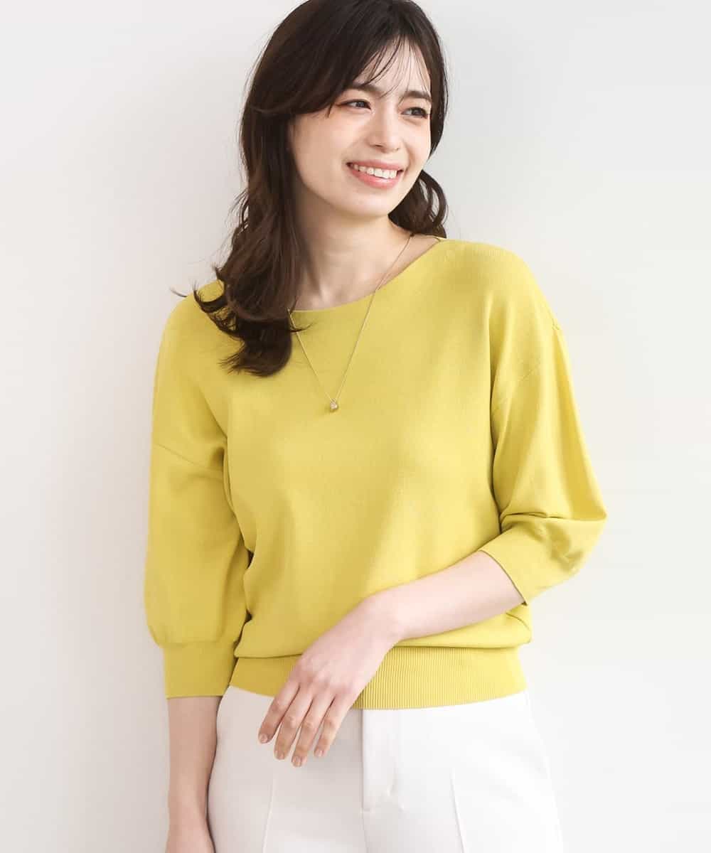 FIFGD02050 OFUON le MK(オフオン　ル　エムケー) ハイゲージ五分袖ニット/接触冷感/洗える/WEB限定サイズあり イエロー