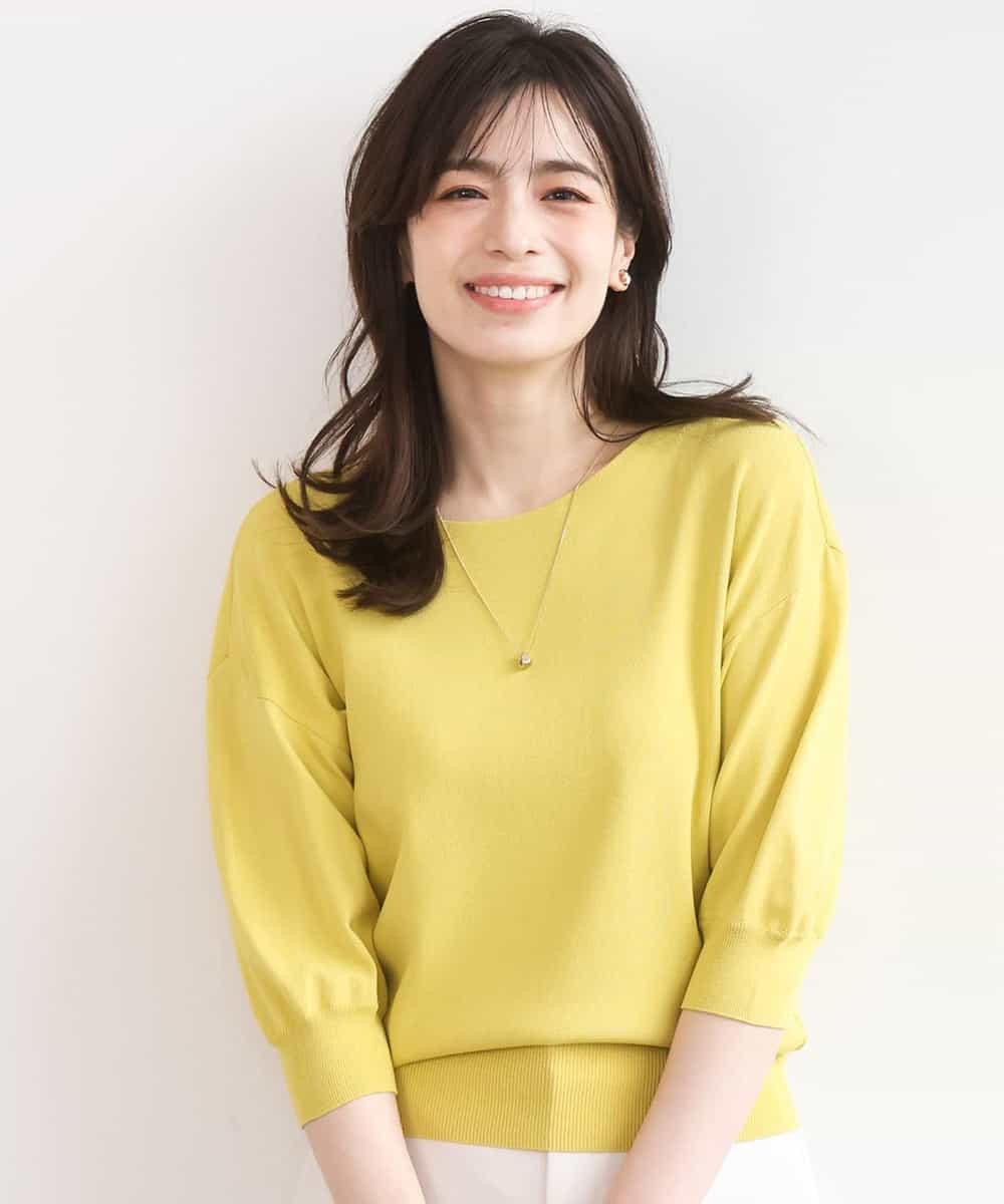 FIFGD02050 OFUON le MK(オフオン　ル　エムケー) ハイゲージ五分袖ニット/接触冷感/洗える/WEB限定サイズあり イエロー