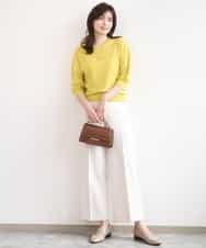 FIFGD02050 OFUON le MK(オフオン　ル　エムケー) ハイゲージ五分袖ニット/接触冷感/洗える/WEB限定サイズあり イエロー