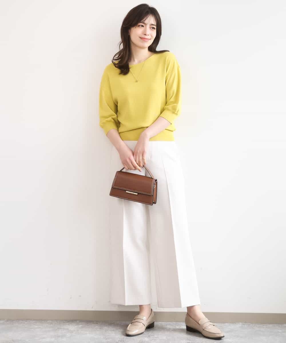 FIFGD02050 OFUON le MK(オフオン　ル　エムケー) ハイゲージ五分袖ニット/接触冷感/洗える/WEB限定サイズあり イエロー