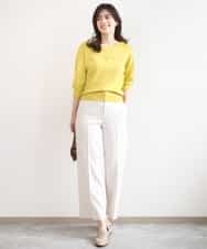 FIFGD02050 OFUON le MK(オフオン　ル　エムケー) ハイゲージ五分袖ニット/接触冷感/洗える/WEB限定サイズあり イエロー