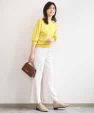 FIFGD02050 OFUON le MK(オフオン　ル　エムケー) ハイゲージ五分袖ニット/接触冷感/洗える/WEB限定サイズあり イエロー