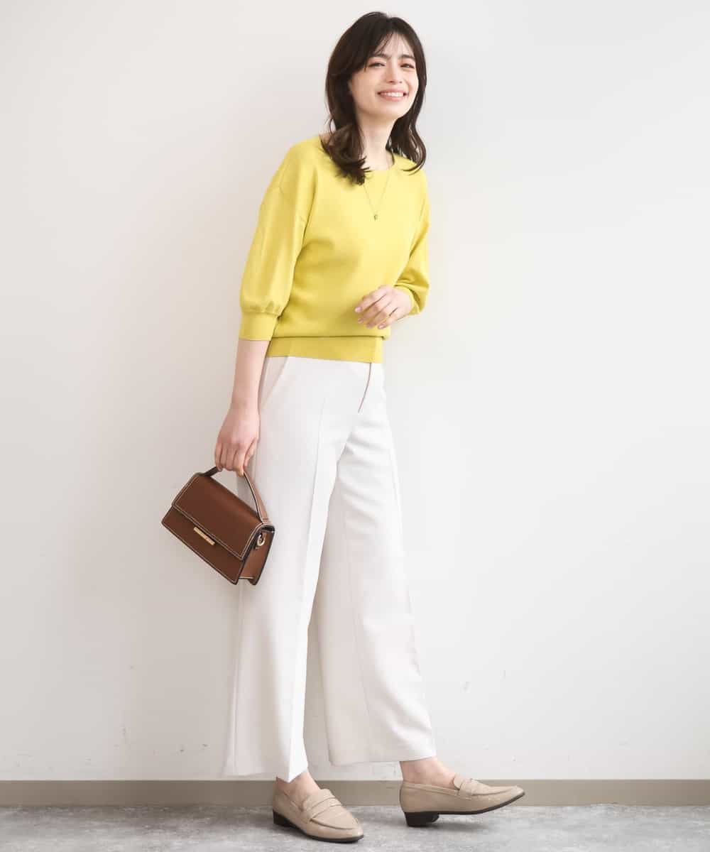 FIFGD02050 OFUON le MK(オフオン　ル　エムケー) ハイゲージ五分袖ニット/接触冷感/洗える/WEB限定サイズあり イエロー