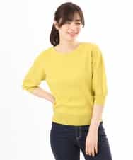 FIFGD02050 OFUON le MK(オフオン　ル　エムケー) ハイゲージ五分袖ニット/接触冷感/洗える/WEB限定サイズあり イエロー