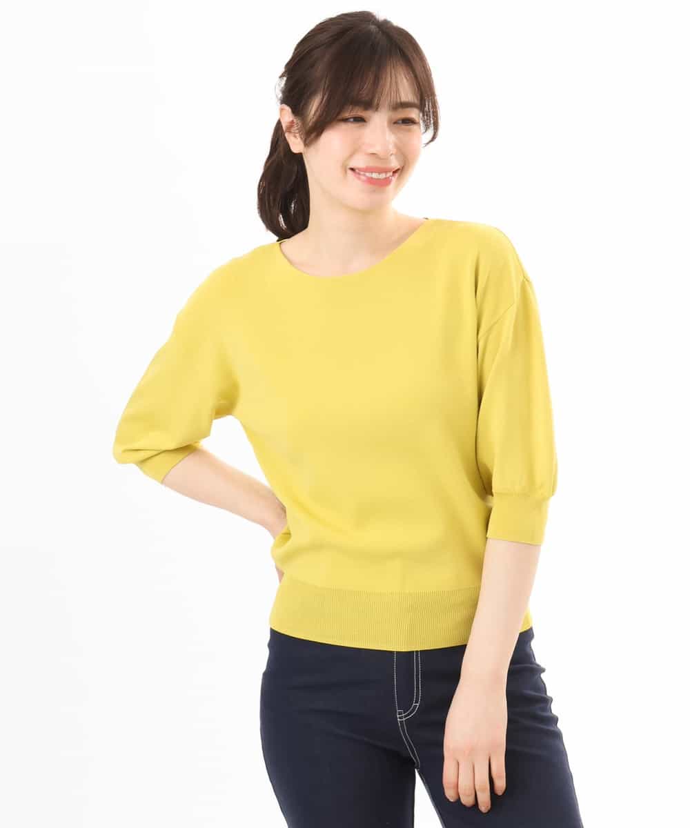 FIFGD02050 OFUON le MK(オフオン　ル　エムケー) ハイゲージ五分袖ニット/接触冷感/洗える/WEB限定サイズあり イエロー