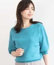 FIFGD02050 OFUON le MK(オフオン　ル　エムケー) ハイゲージ五分袖ニット/接触冷感/洗える/WEB限定サイズあり ターコイズブルー