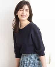 FIFGD02050 OFUON le MK(オフオン　ル　エムケー) ハイゲージ五分袖ニット/接触冷感/洗える/WEB限定サイズあり ネイビー