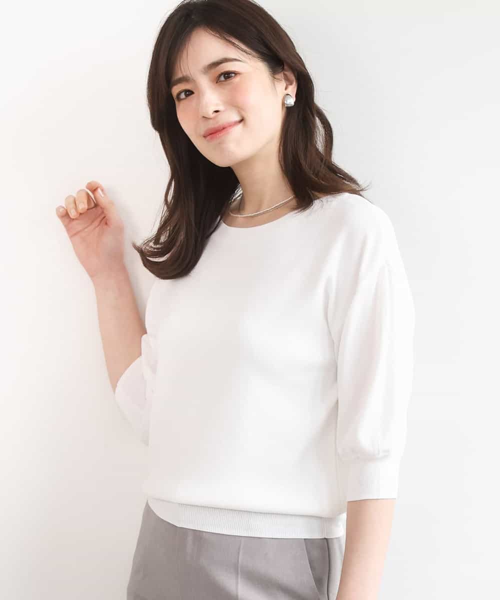 FIFGD02050 OFUON le MK(オフオン　ル　エムケー) ハイゲージ五分袖ニット/接触冷感/洗える/WEB限定サイズあり ホワイト