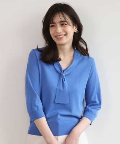 FIFGD20063 OFUON le MK ボウタイデザイン六分袖ニット/接触冷感/洗える/WEB限定サイズあり