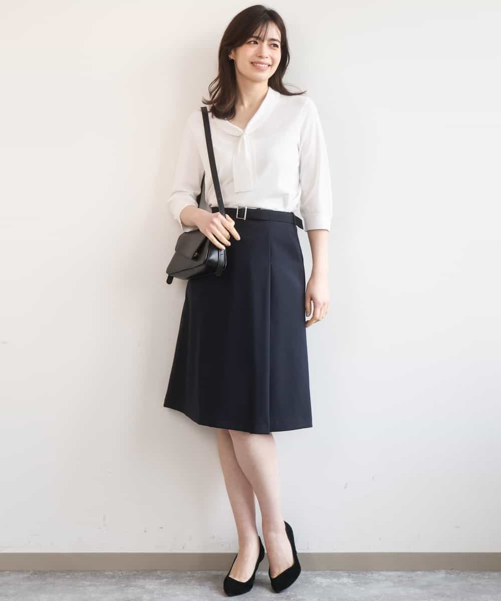 FIFGD20063 OFUON le MK(オフオン　ル　エムケー) ボウタイデザイン六分袖ニット/接触冷感/洗える/WEB限定サイズあり ブルー