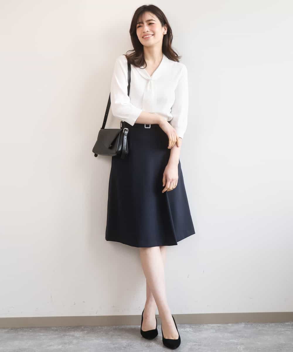 FIFGD20063 OFUON le MK(オフオン　ル　エムケー) ボウタイデザイン六分袖ニット/接触冷感/洗える/WEB限定サイズあり ブルー