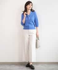 FIFGD20063 OFUON le MK(オフオン　ル　エムケー) ボウタイデザイン六分袖ニット/接触冷感/洗える/WEB限定サイズあり ブルー