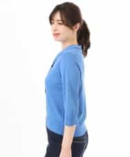 FIFGD20063 OFUON le MK(オフオン　ル　エムケー) ボウタイデザイン六分袖ニット/接触冷感/洗える/WEB限定サイズあり ブルー