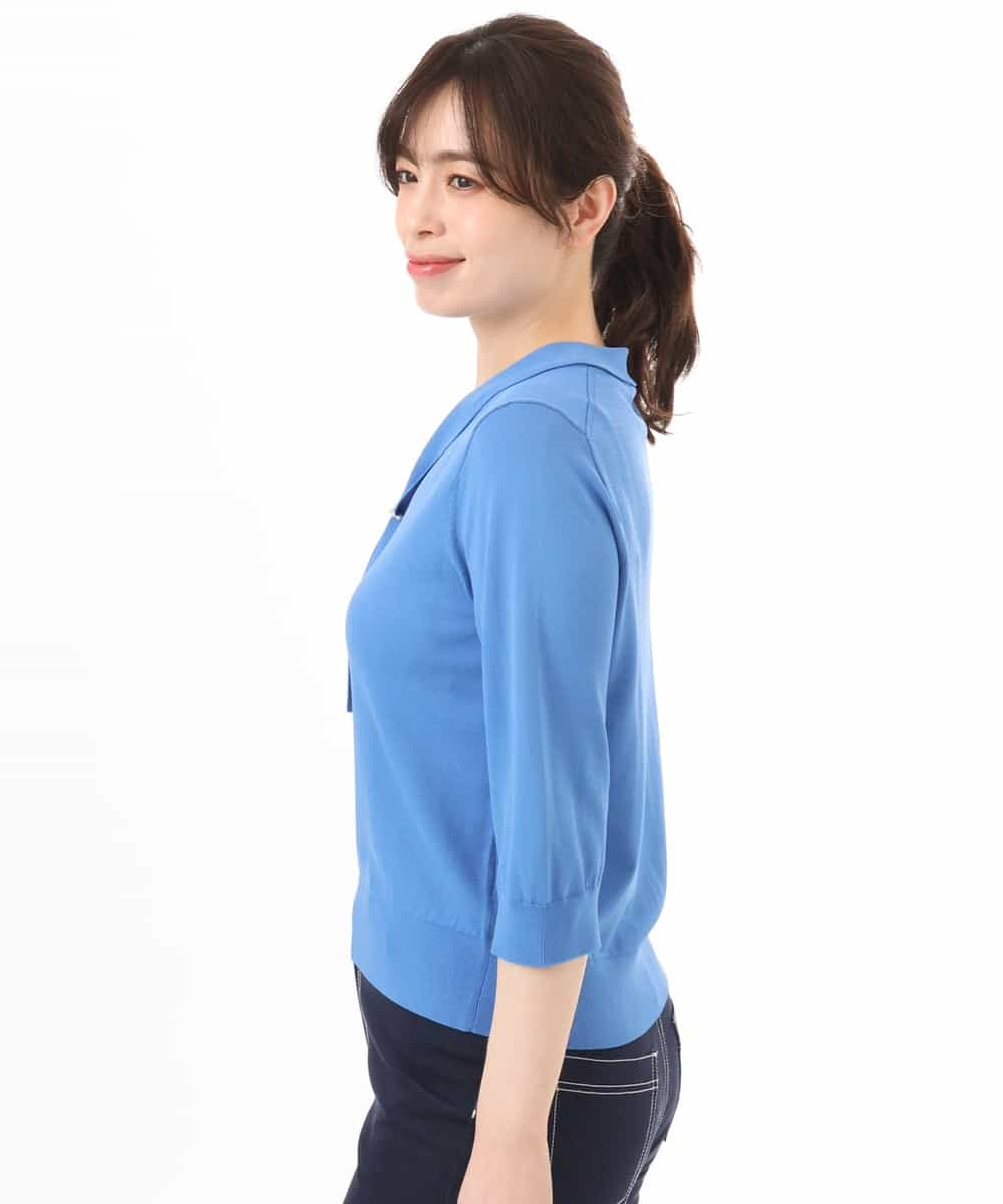 FIFGD20063 OFUON le MK(オフオン　ル　エムケー) ボウタイデザイン六分袖ニット/接触冷感/洗える/WEB限定サイズあり ブルー