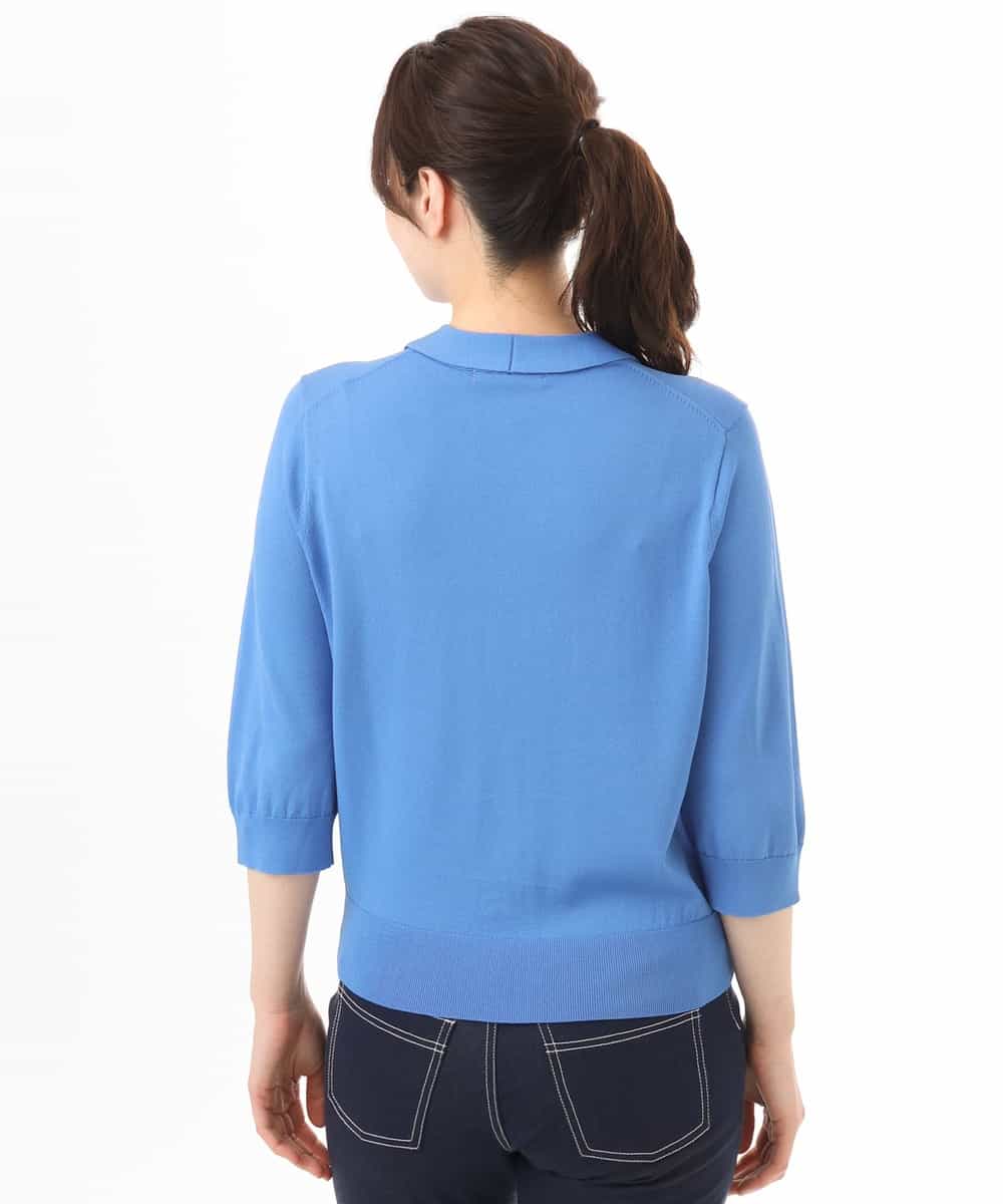 FIFGD20063 OFUON le MK(オフオン　ル　エムケー) ボウタイデザイン六分袖ニット/接触冷感/洗える/WEB限定サイズあり ブルー