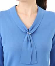 FIFGD20063 OFUON le MK(オフオン　ル　エムケー) ボウタイデザイン六分袖ニット/接触冷感/洗える/WEB限定サイズあり ブルー