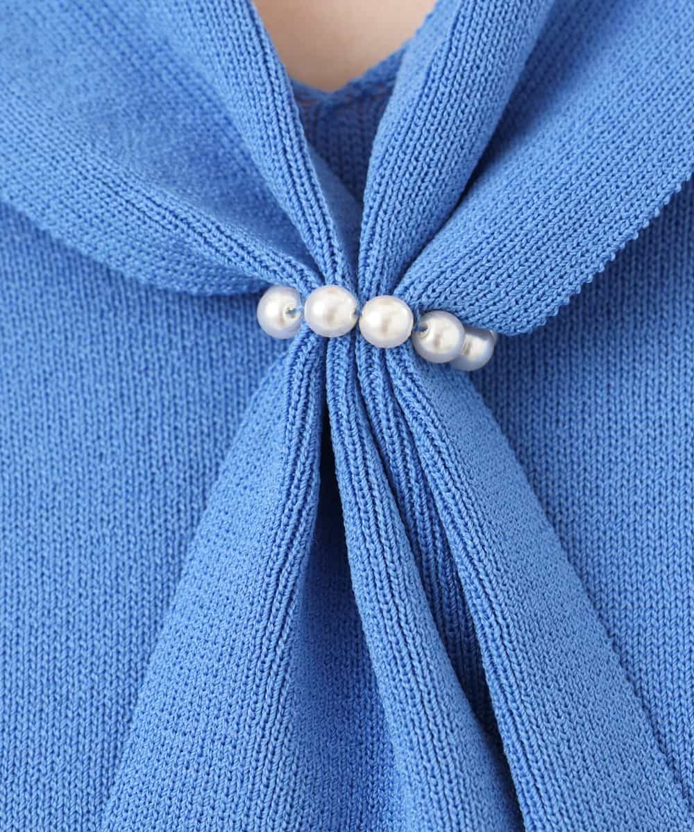 FIFGD20063 OFUON le MK(オフオン　ル　エムケー) ボウタイデザイン六分袖ニット/接触冷感/洗える/WEB限定サイズあり ブルー