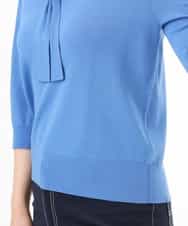 FIFGD20063 OFUON le MK(オフオン　ル　エムケー) ボウタイデザイン六分袖ニット/接触冷感/洗える/WEB限定サイズあり ブルー