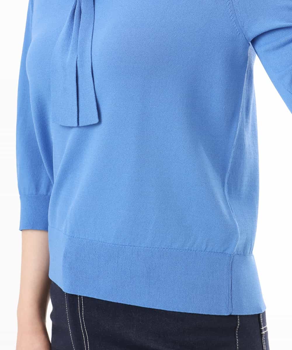 FIFGD20063 OFUON le MK(オフオン　ル　エムケー) ボウタイデザイン六分袖ニット/接触冷感/洗える/WEB限定サイズあり ブルー