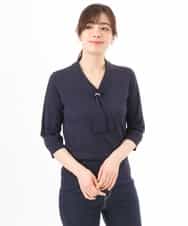 FIFGD20063 OFUON le MK(オフオン　ル　エムケー) ボウタイデザイン六分袖ニット/接触冷感/洗える/WEB限定サイズあり ブルー