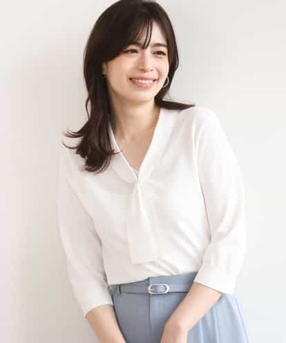 FIFGD20063 OFUON le MK ボウタイデザイン六分袖ニット/接触冷感/洗える/WEB限定サイズあり