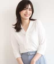 FIFGD20063 OFUON le MK(オフオン　ル　エムケー) ボウタイデザイン六分袖ニット/接触冷感/洗える/WEB限定サイズあり ホワイト