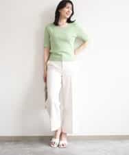 FIFGD26060 OFUON le MK(オフオン　ル　エムケー) スパークナイロン半袖ニット/洗える/アンサンブル対応/WEB限定サイズあり ライトグリーン