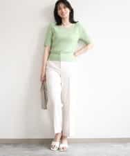 FIFGD26060 OFUON le MK(オフオン　ル　エムケー) スパークナイロン半袖ニット/洗える/アンサンブル対応/WEB限定サイズあり ライトグリーン