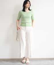 FIFGD26060 OFUON le MK(オフオン　ル　エムケー) スパークナイロン半袖ニット/洗える/アンサンブル対応/WEB限定サイズあり ライトグリーン