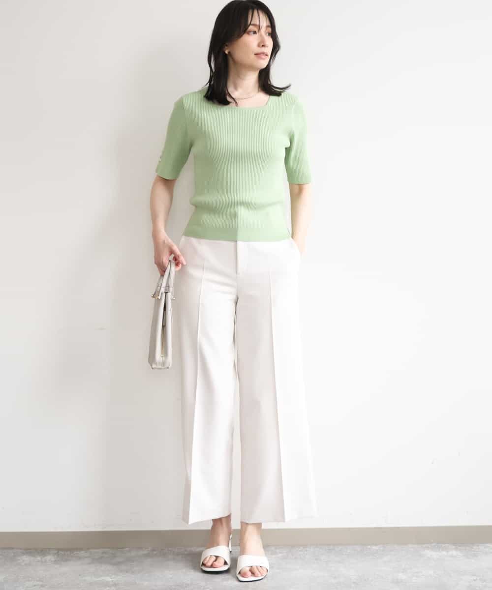 FIFGD26060 OFUON le MK(オフオン　ル　エムケー) スパークナイロン半袖ニット/洗える/アンサンブル対応/WEB限定サイズあり ライトグリーン