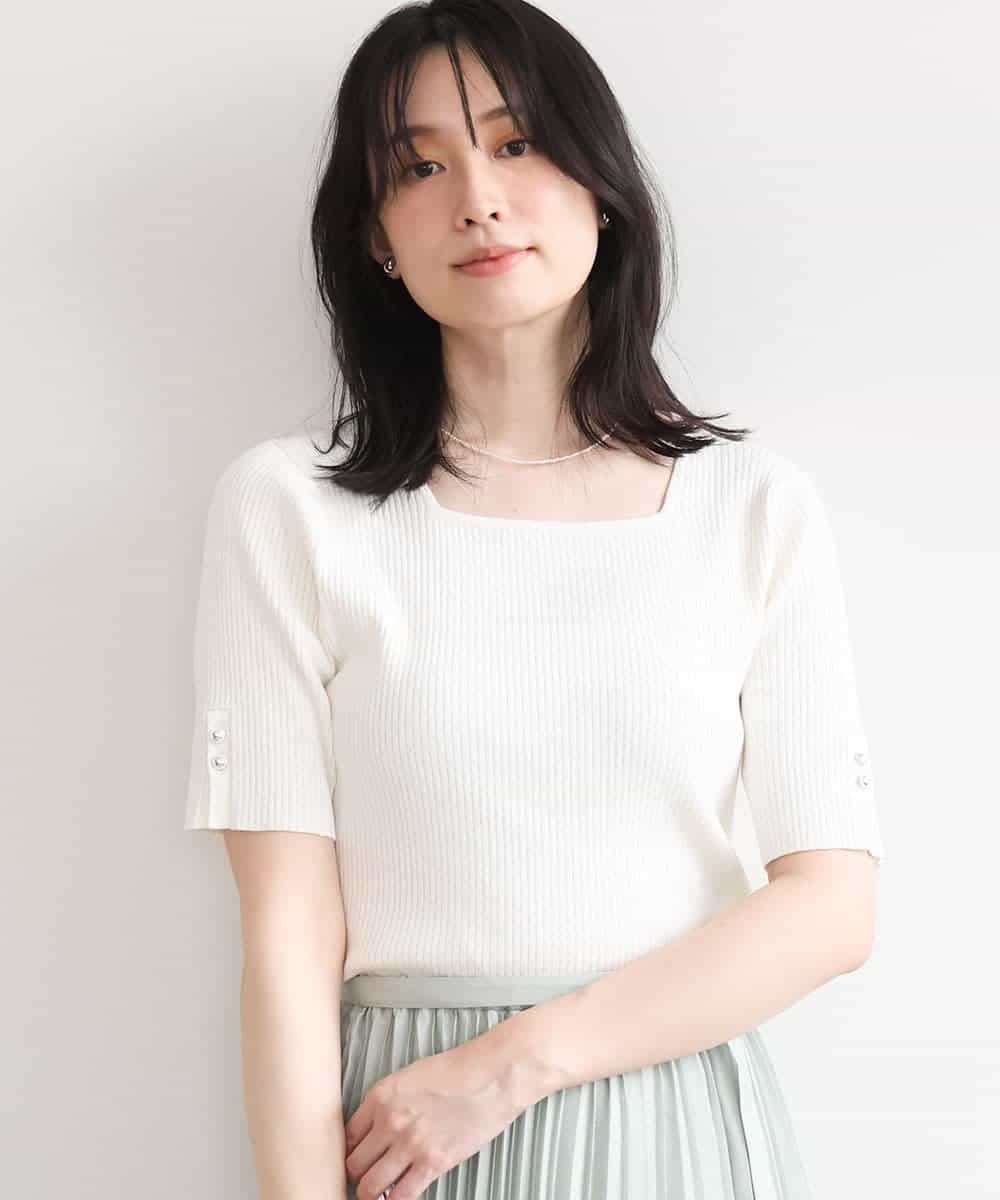 FIFGD26060 OFUON le MK(オフオン　ル　エムケー) スパークナイロン半袖ニット/洗える/アンサンブル対応/WEB限定サイズあり ライトグリーン