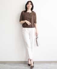 FIFGD26060 OFUON le MK(オフオン　ル　エムケー) スパークナイロン半袖ニット/洗える/アンサンブル対応/WEB限定サイズあり ライトグリーン