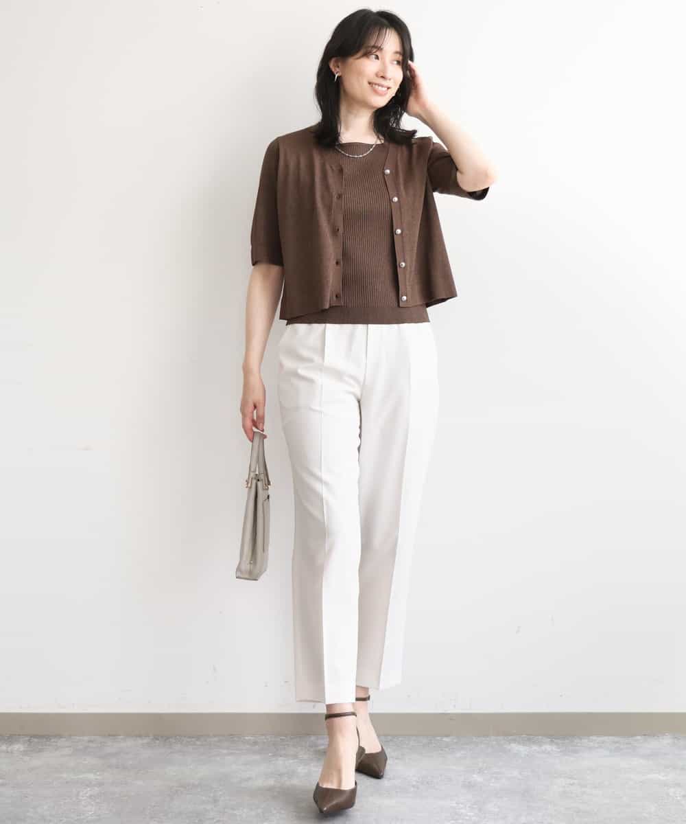 FIFGD26060 OFUON le MK(オフオン　ル　エムケー) スパークナイロン半袖ニット/洗える/アンサンブル対応/WEB限定サイズあり ライトグリーン